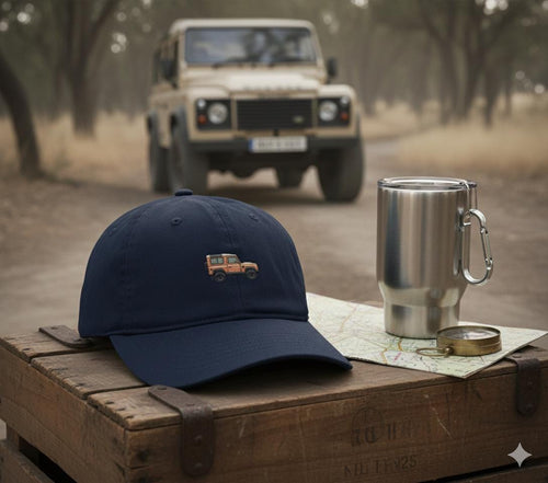 Embroidered Land Rover Defender Cap: Peach Pixel Art, Organic Cotton
